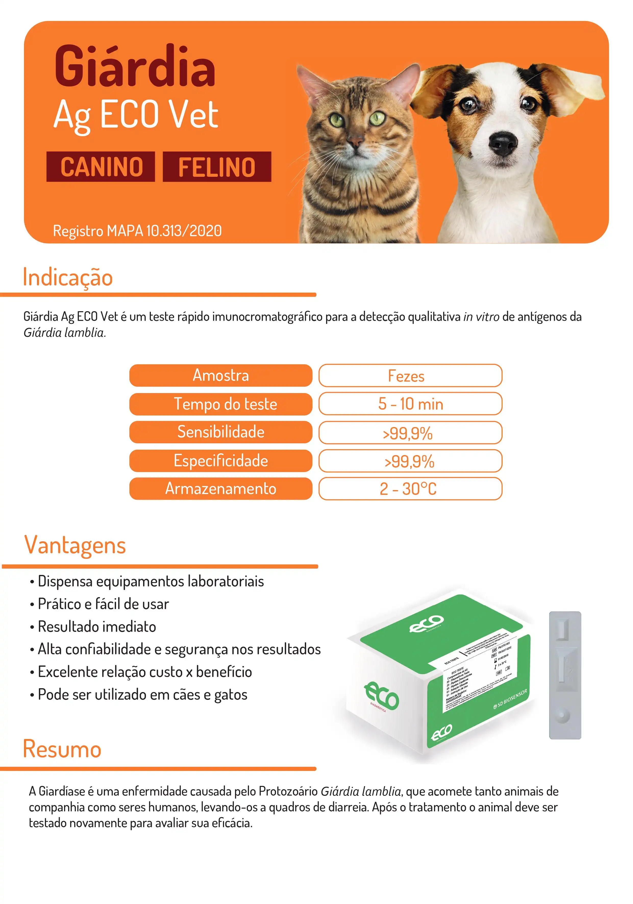 TESTE GIARDIA AG ECO VET KIT C/ 10 (CAES E GATOS)