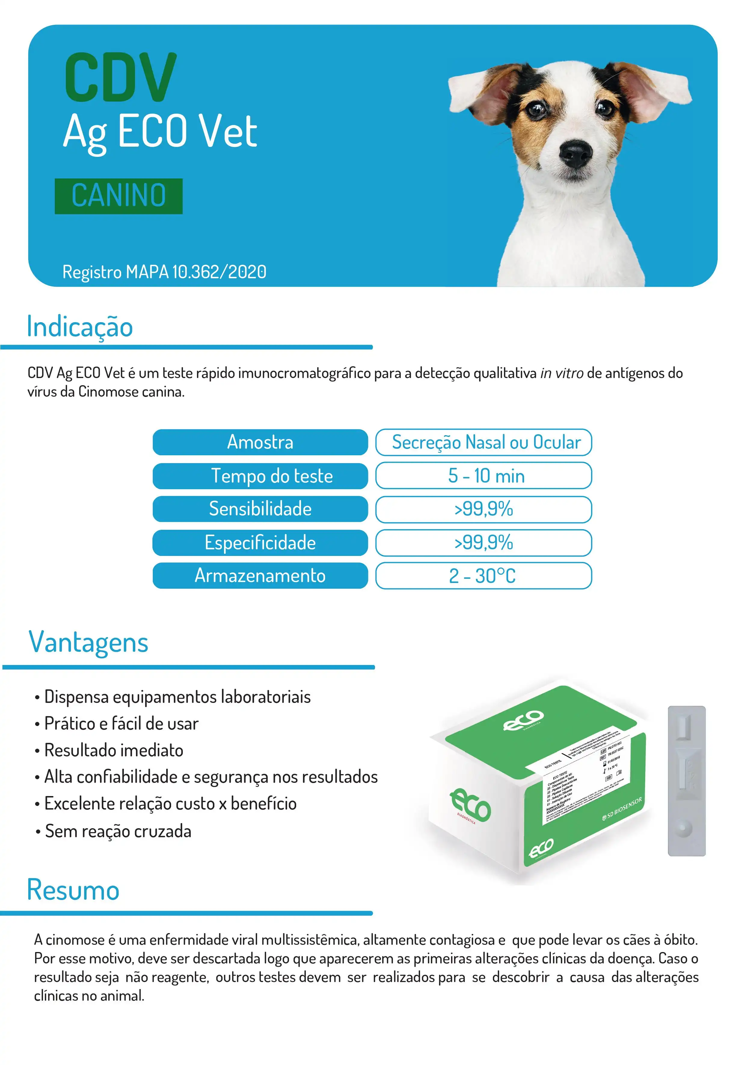 TESTE CINOMOSE CDV AG ECO VET KIT C/ 10 CANINA