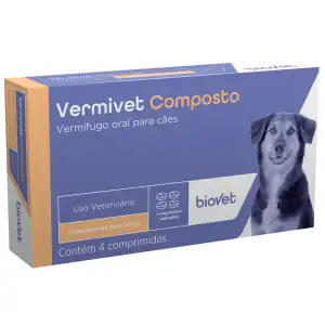 VERMIVET COMPOSTO CAES 600MG 4 COMP(PIRANTEL+PRAZIQUANTEL)