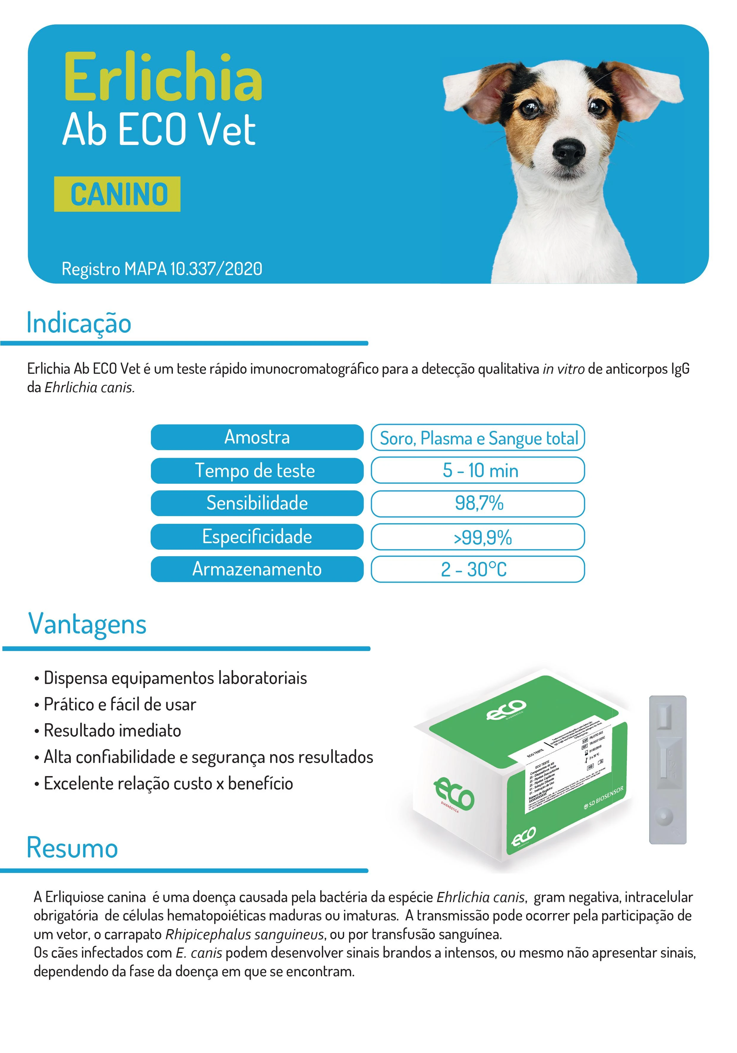TESTE EHRLICHIA AB ECO VET KIT C/ 10 (CAES)